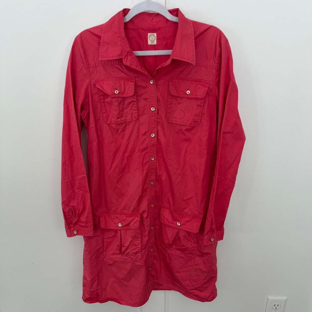 Mott 50 Sun Protection Button Down Shirt Dress 100% Cotton SPF 50 Pink Belt SZ L